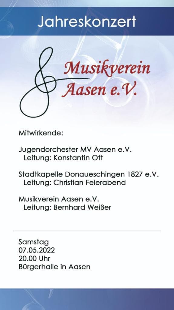 Mehr über den Artikel erfahren Einladung zum Jahreskonzert 2022 in Aasen